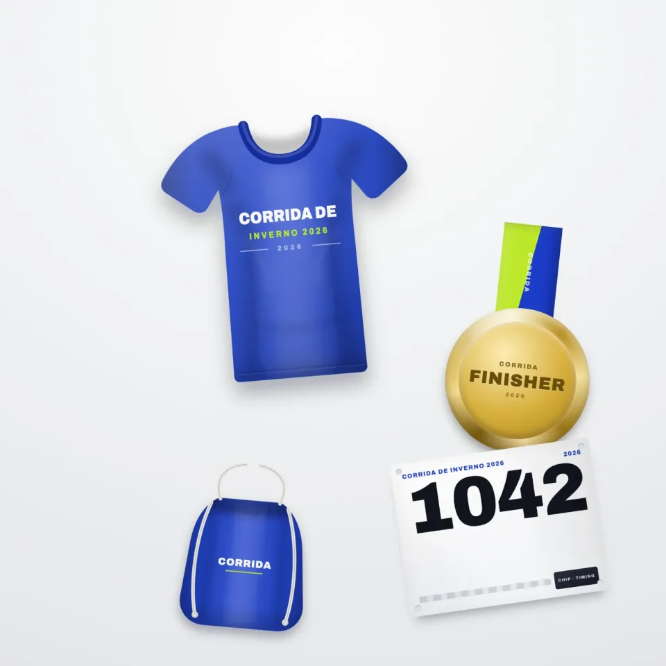 Kit Completo do evento Corrida de Inverno 2026: tudo do essencial + camiseta oficial e sacochila